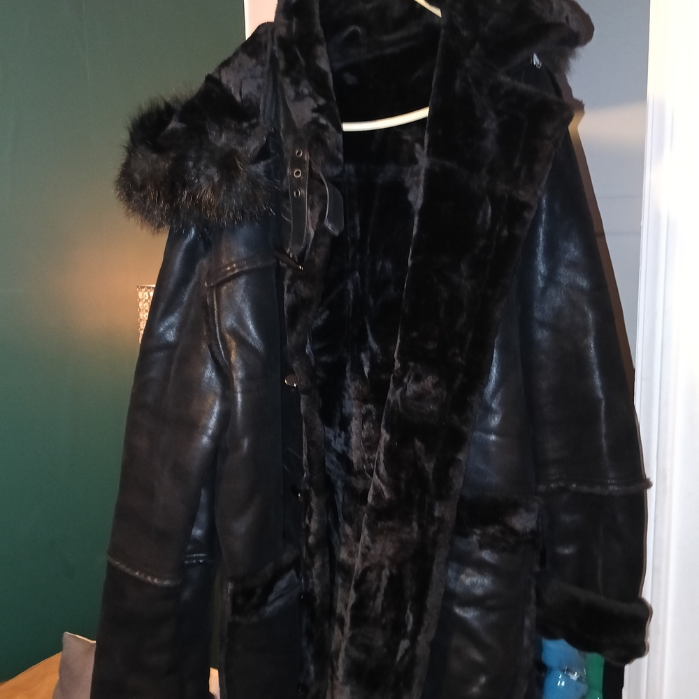 Black Faux Fur Lined Coat with Hood